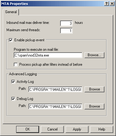 properties of MTA for scaning spam and virus mails